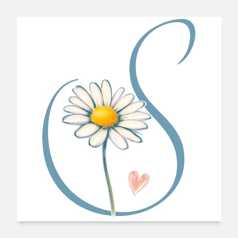 Lettre S Daisy Heart Poster 60 x 60 cm