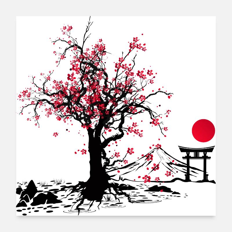 Sakura Blume | Kirschblüte | Orientalische Kunst Poster 60x60 cm