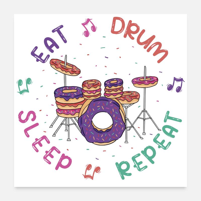 Funny Drum Kit from Donuts - Music Drums Poster 24" x 24" (60x60 cm)