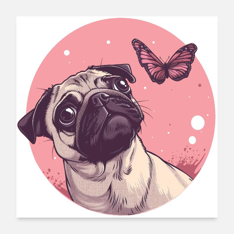 Mops und Schmetterling Poster 60x60 cm