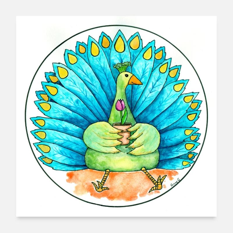 Petit paon - Poster 60 x 60 cm - blanc
