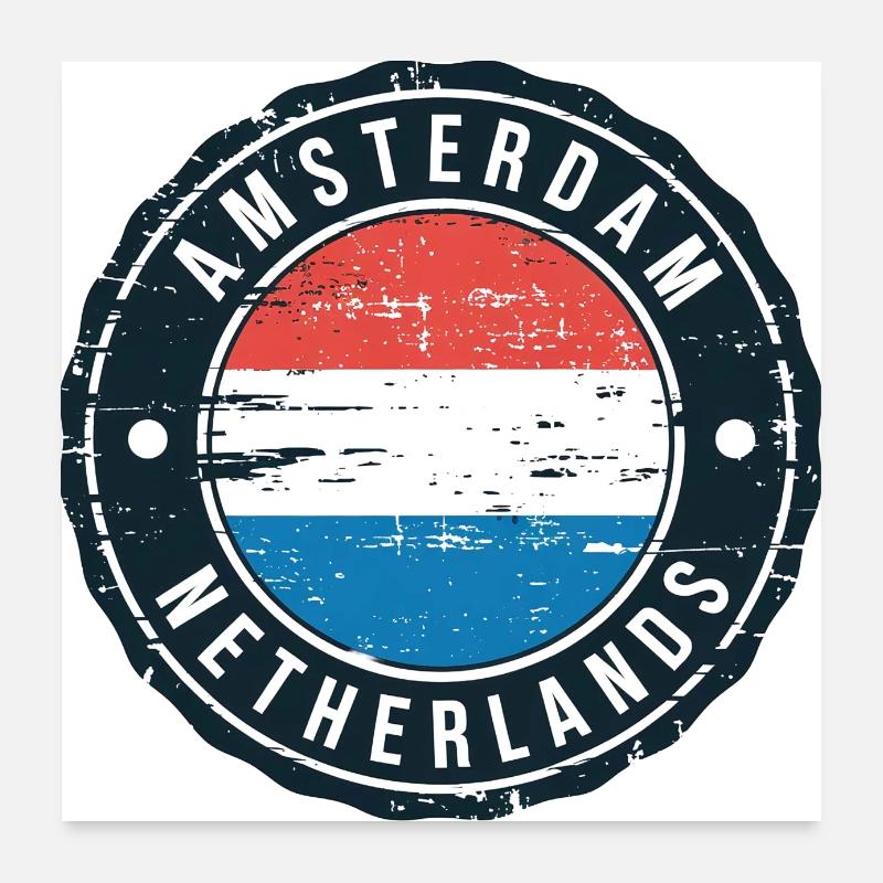 Amsterdam, Pays-Bas - Poster 60 x 60 cm - blanc