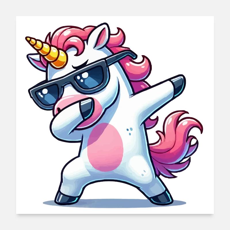 unicorn dabbing comic - Poster 60x60 cm - Weiß