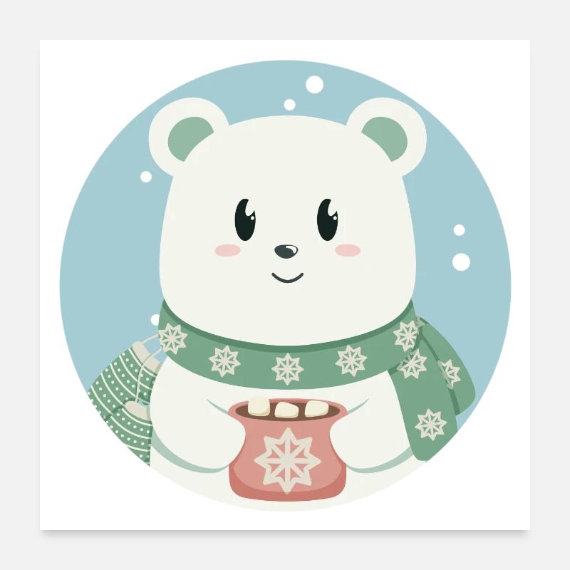 Süßer Eisbär in Weihnachtsstimmung Poster 60x60 cm