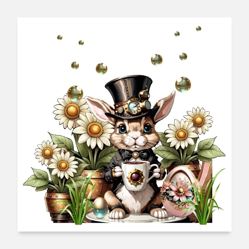 This cute Steampunk Easter Bunny is here Poster 24" x 24" (60x60 cm)