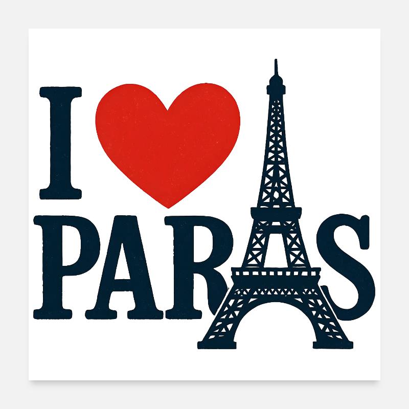 I Love Paris Eiffel Heart Poster 60 x 60 cm