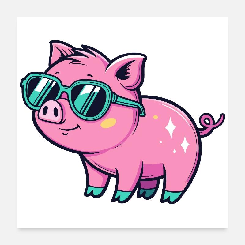 Cute Chic Pig Sunglasses Poster 24" x 24" (60x60 cm)