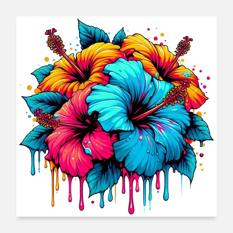 Hibiscus Flowers Poster 24" x 24" (60x60 cm)