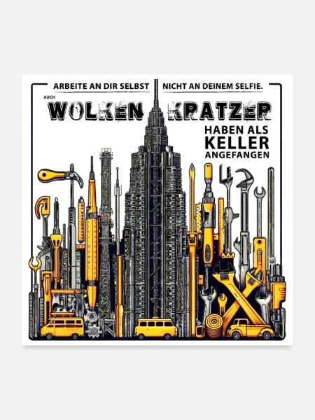 Auch Wolkenkratzer haben als Keller angefangen - Poster 60x60 cm - Weiß - Vorne