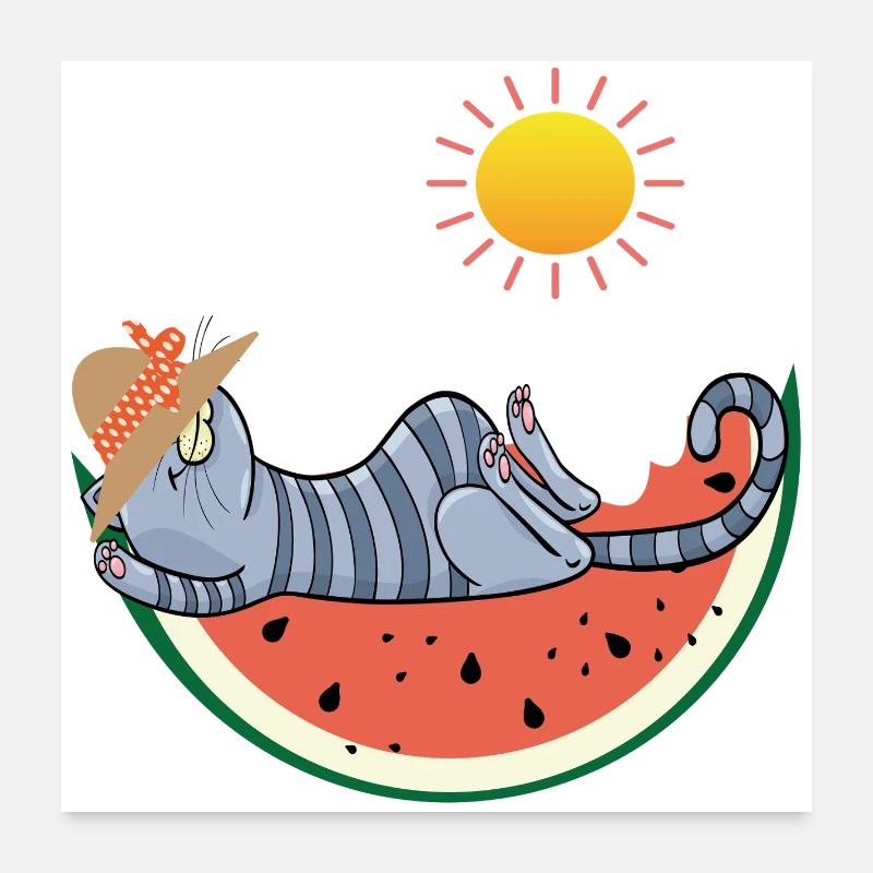 Chat au melon au soleil Poster 60 x 60 cm