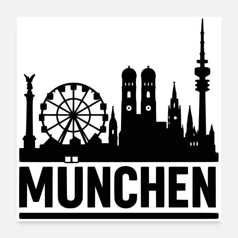 München Munich Silhouette Skyline - Poster 60x60 cm - Weiß