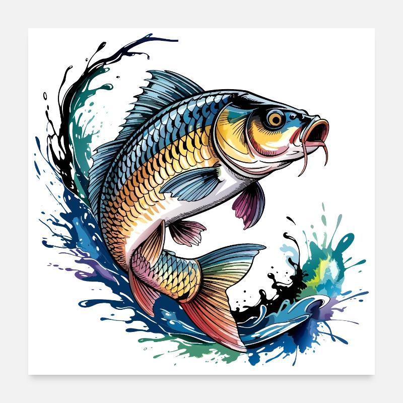 Karpfen Angeln Poster 60x60 cm