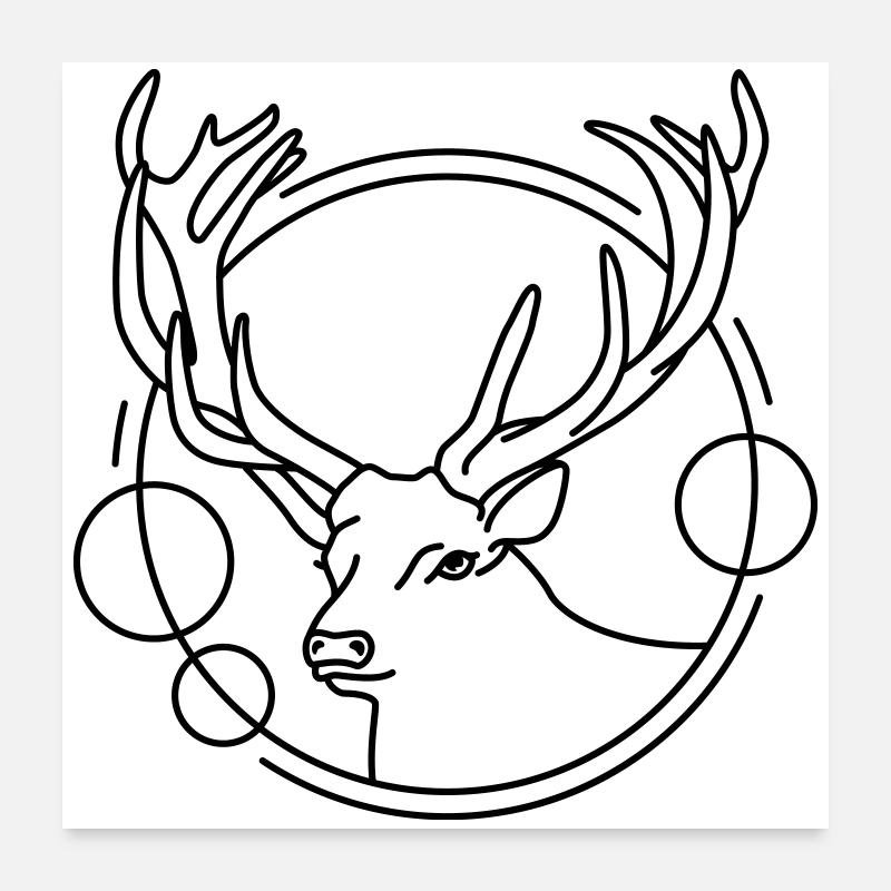 Cerf en forme géométrique - Conception d’art au trait Poster 60 x 60 cm