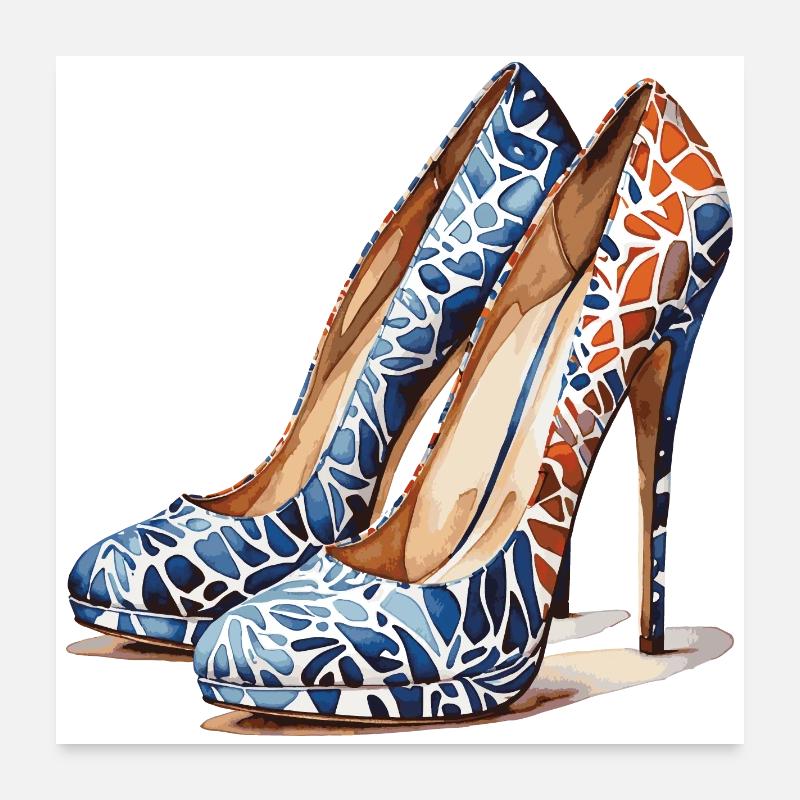 Talons hauts aquarelle : conception de chaussures colorées Poster 60 x 60 cm