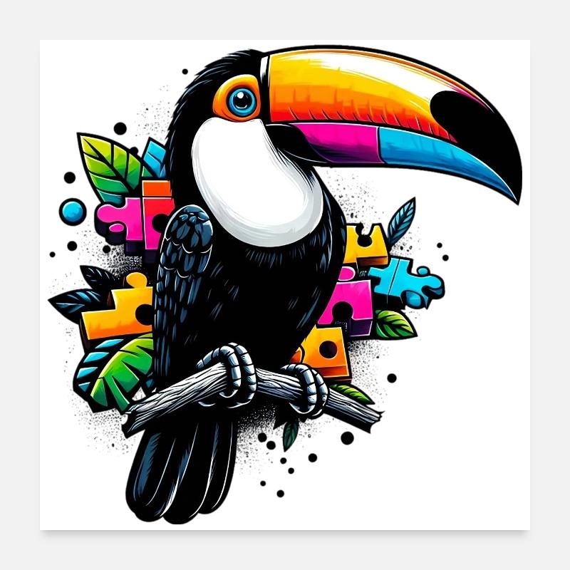 Toucan - Poster 60 x 60 cm - blanc