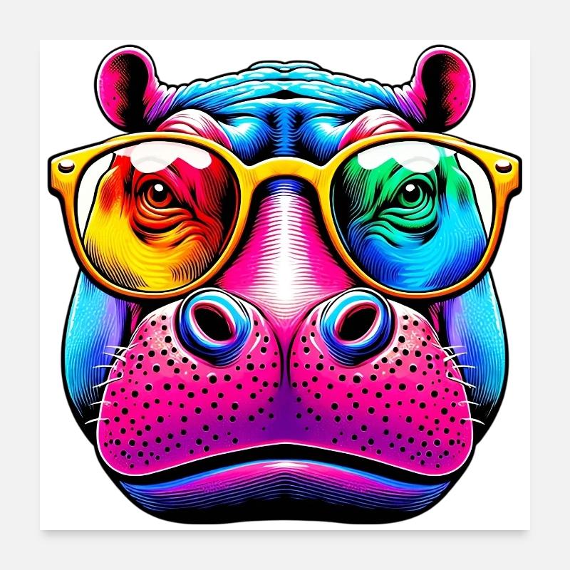Nilpferd mit Sonnenbrille Poster 60x60 cm
