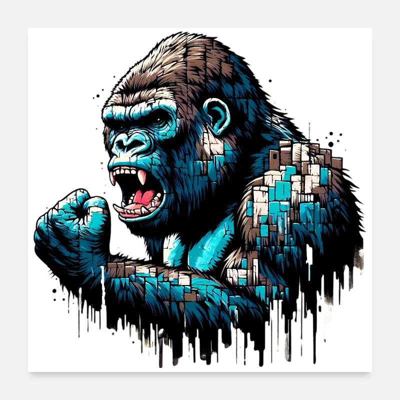 Gorilla - Poster 60x60 cm - Weiß