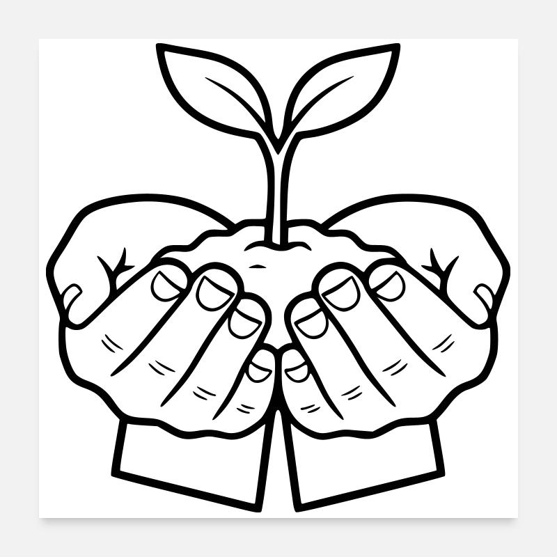 Plante dans les mains | Croissance et espoir Poster 60 x 60 cm