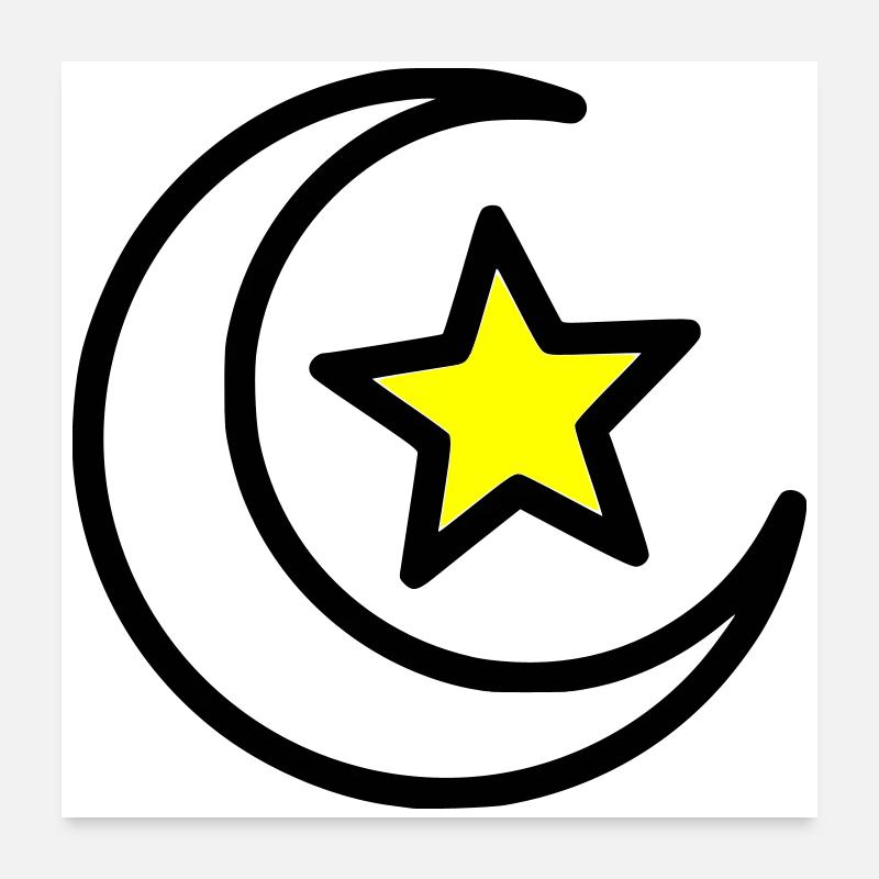 Crescent Moon & Star | Islamic Symbol Line Art Poster 24" x 24" (60x60 cm)