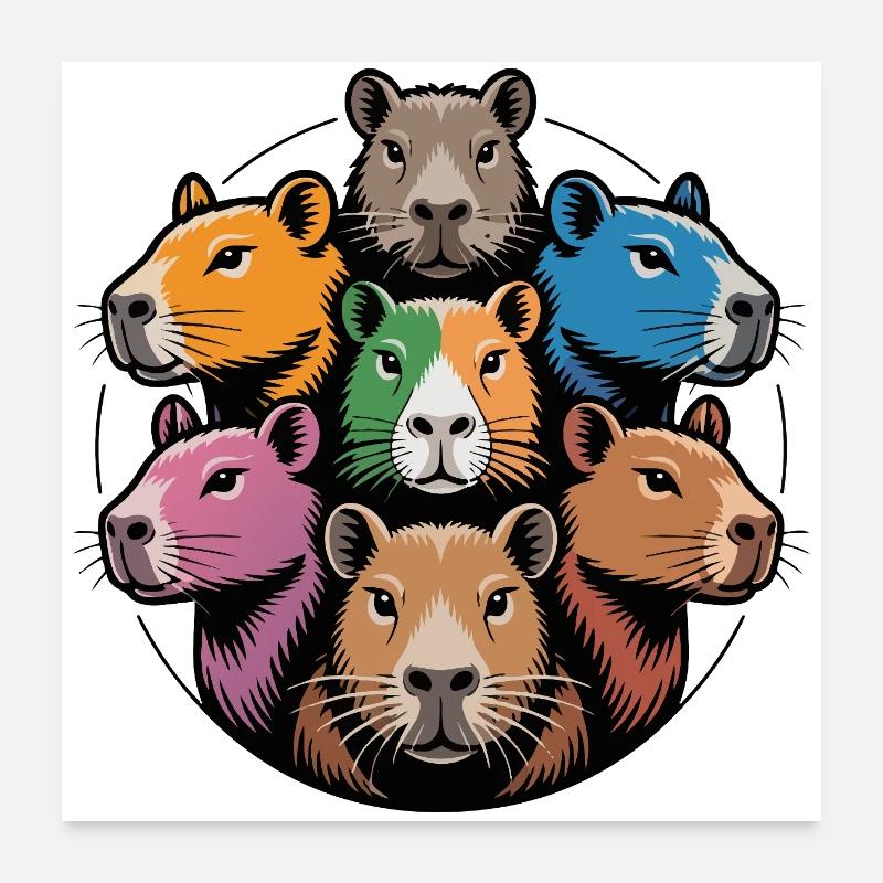 Capybara multicolore Rond et Coloré Brille Poster 60 x 60 cm