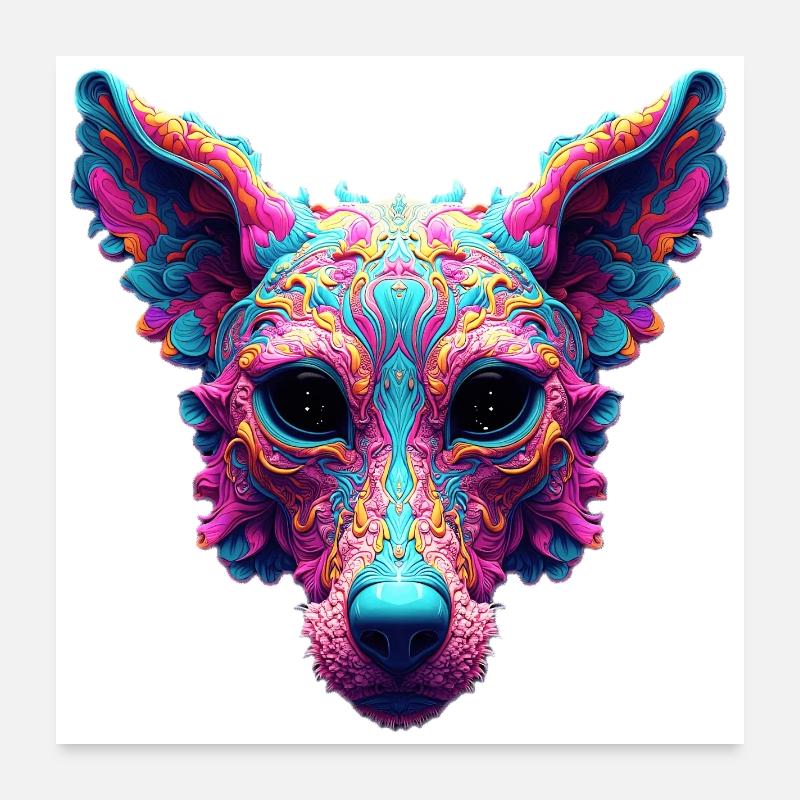 Psychedelischer bester Freund – Hundedesign-T-Shirt Poster 60x60 cm
