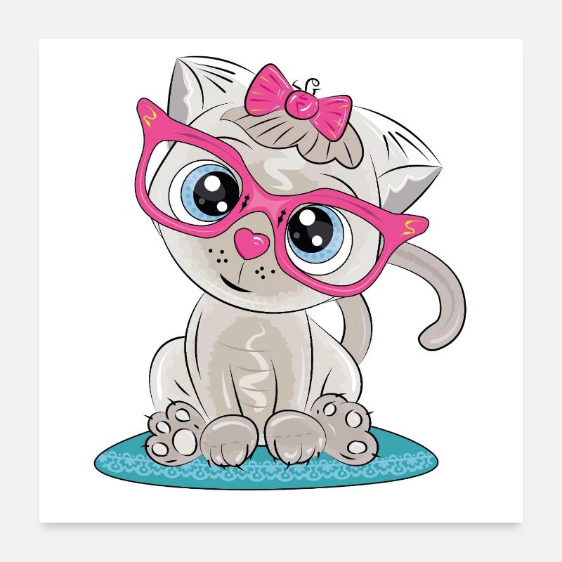 Kitten with Pink Glasses and Bow Poster 24" x 24" (60x60 cm)