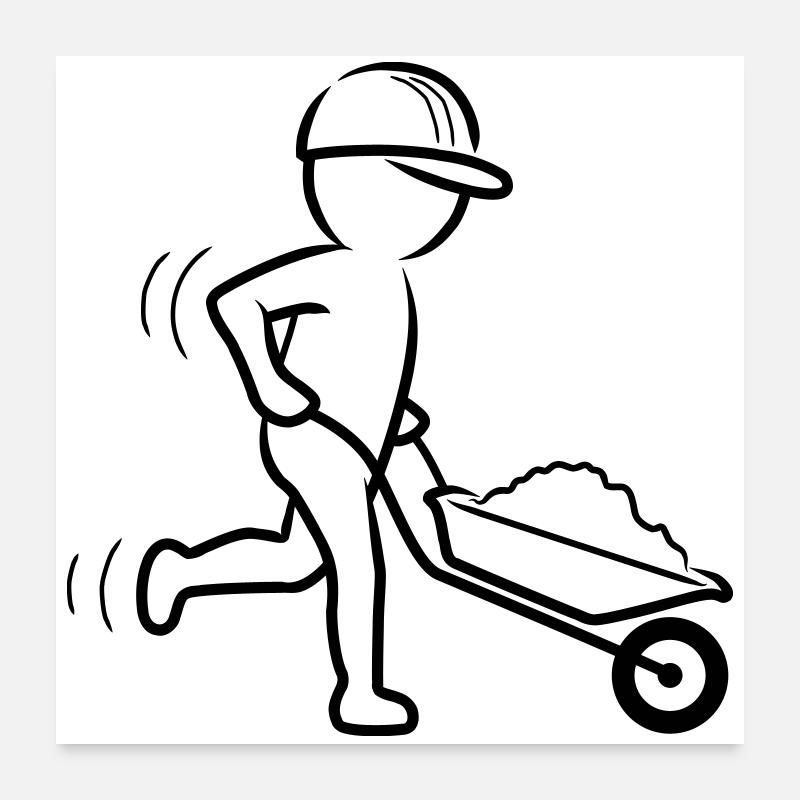 Bauarbeiter mit Schubkarre Poster 60x60 cm