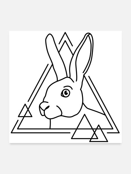 Lapin en forme géométrique - conception d’art au trait - Poster 60 x 60 cm - blanc - Devant