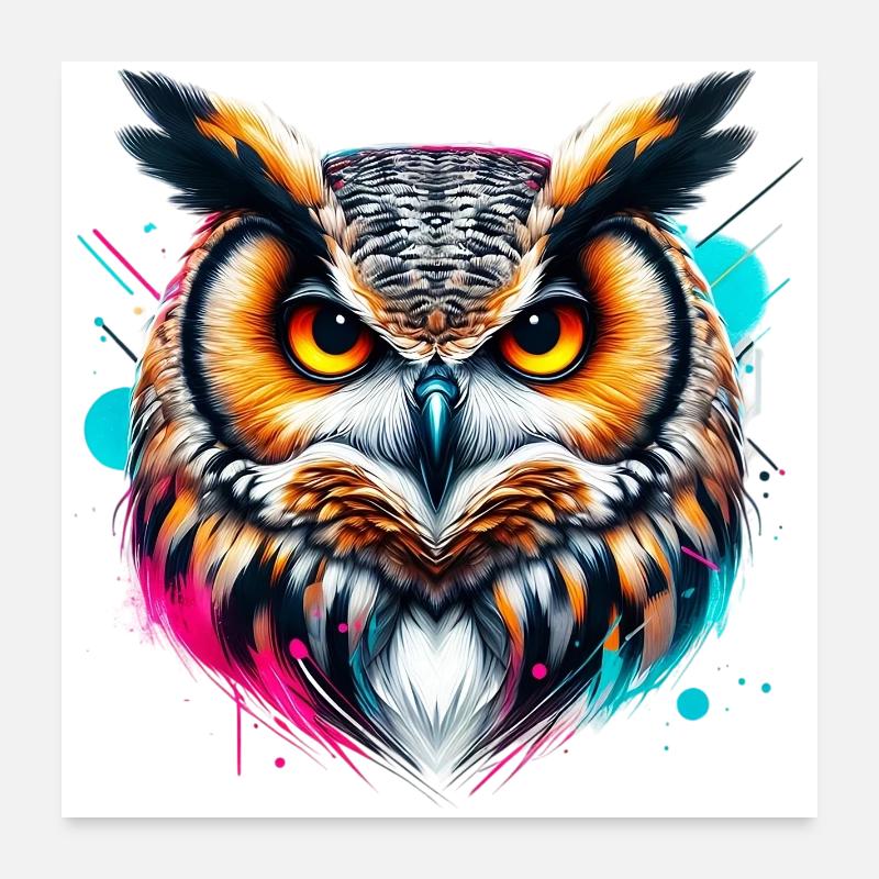 Eule - Poster 60x60 cm - Weiß