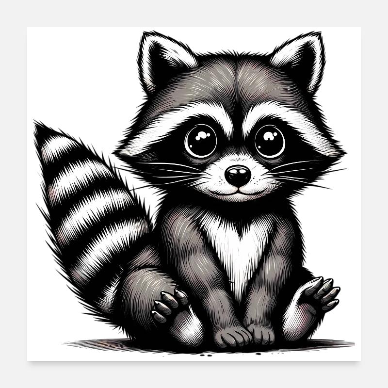 Waschbär - Poster 60x60 cm - Weiß