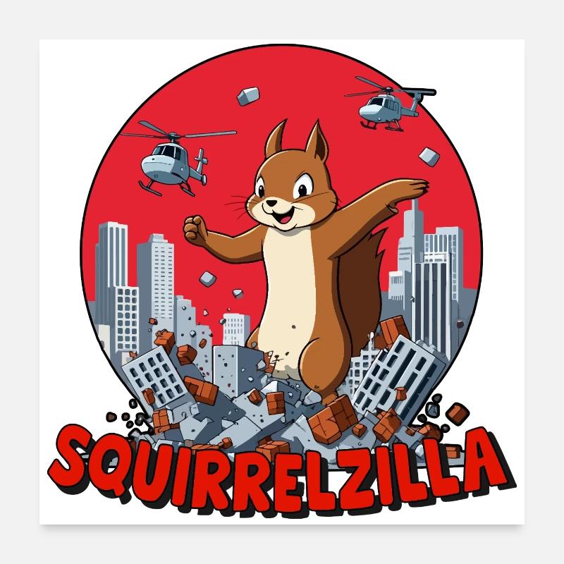 Squirrelzilla: Geschäftige städtische Zerstörung Poster 60x60 cm