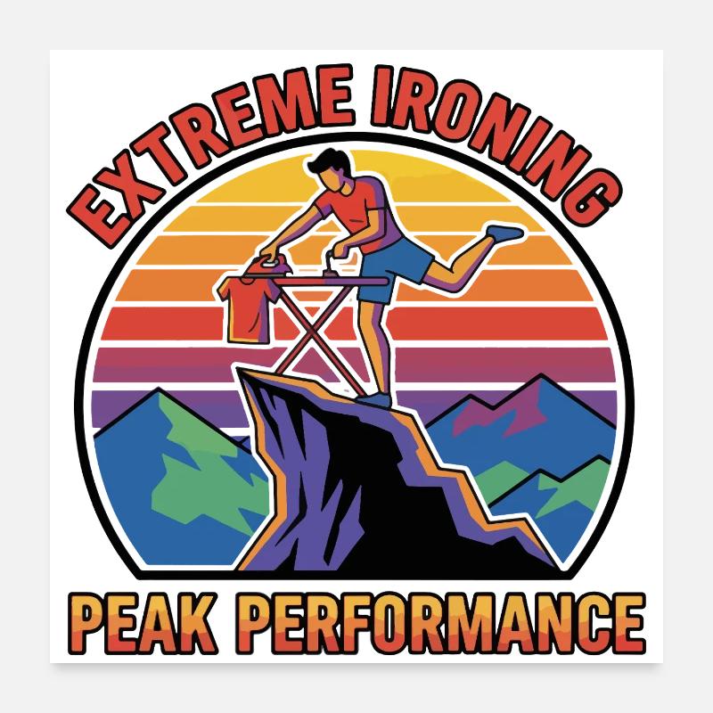 Extreme Ironing Peak Performance Retro Sticker Poster 24" x 24" (60x60 cm)