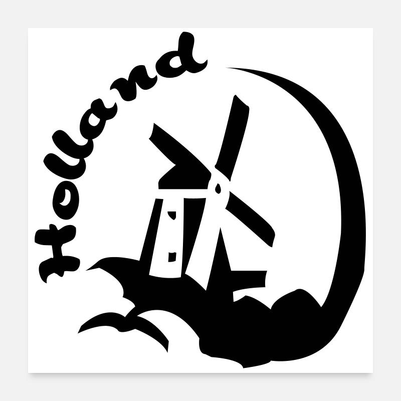 Holland-Windmühle - Poster 60x60 cm - Weiß