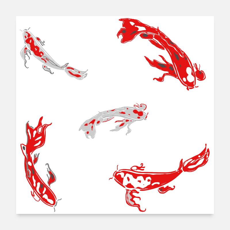 carp red fish koi japan pattern abstract art Poster 24" x 24" (60x60 cm)