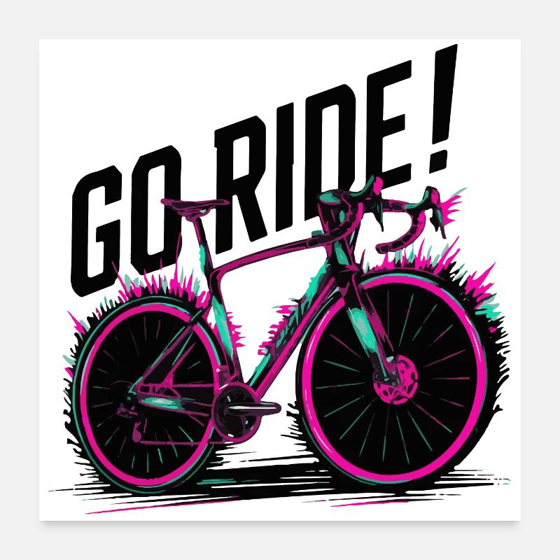 Illustration d’aventure à vélo au néon Poster 60 x 60 cm