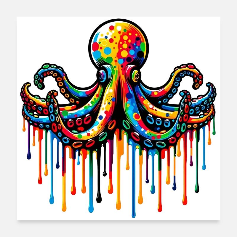 Oktopus - Poster 60x60 cm - Weiß