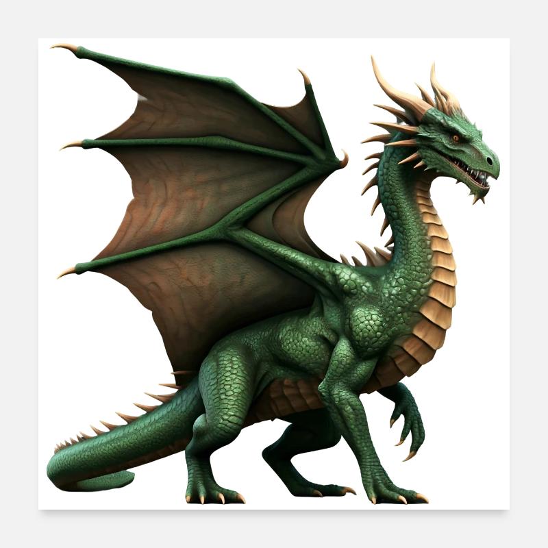Legendärer grüner Drache - Poster 60x60 cm - Weiß