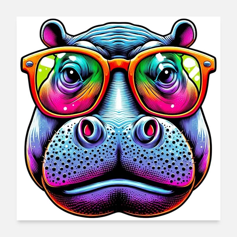 Nilpferd mit Sonnenbrille Poster 60x60 cm