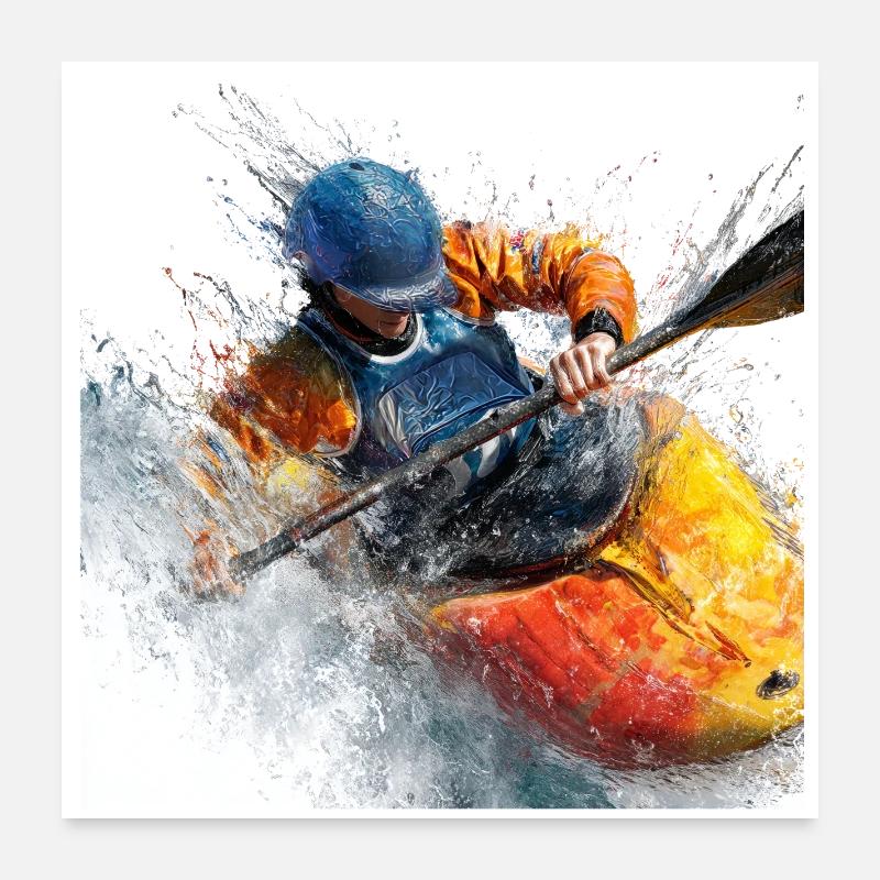 Kayak Water Rush en eau vive Poster 60 x 60 cm