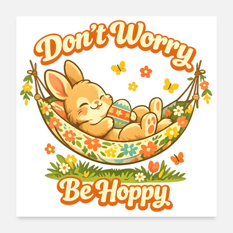 Cute Easter bunny with colorful egg and lettering Poster 24" x 24" (60x60 cm)