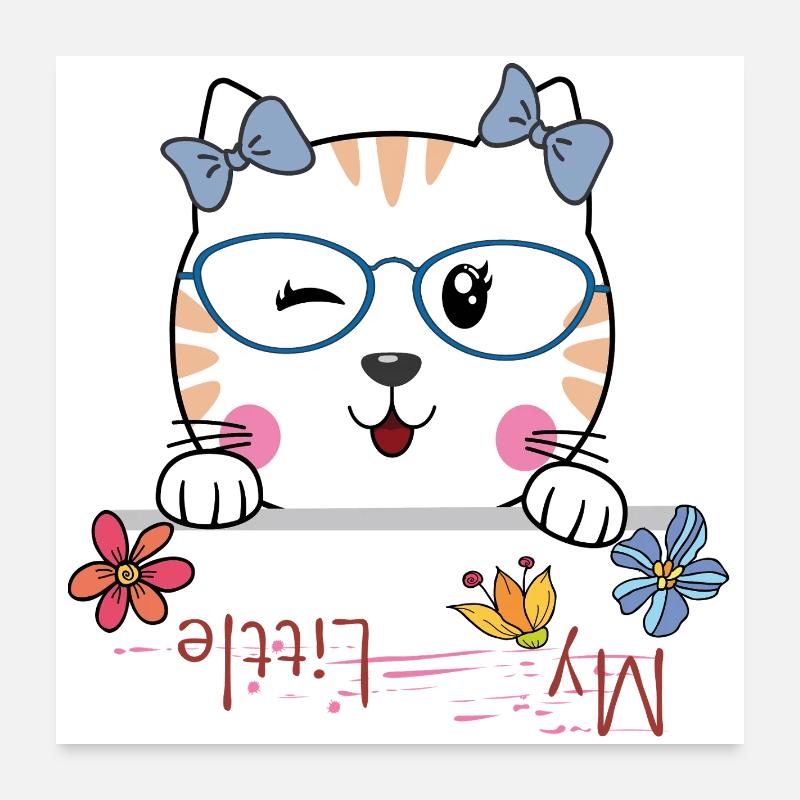 Chat avec des lunettes et des fleurs Poster 60 x 60 cm