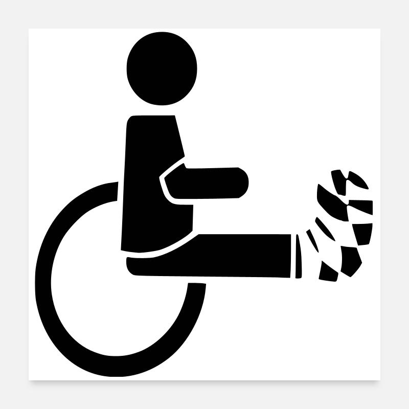 Utilisateur d’un fauteuil roulant avec jambe dans le plâtre # Poster 60 x 60 cm