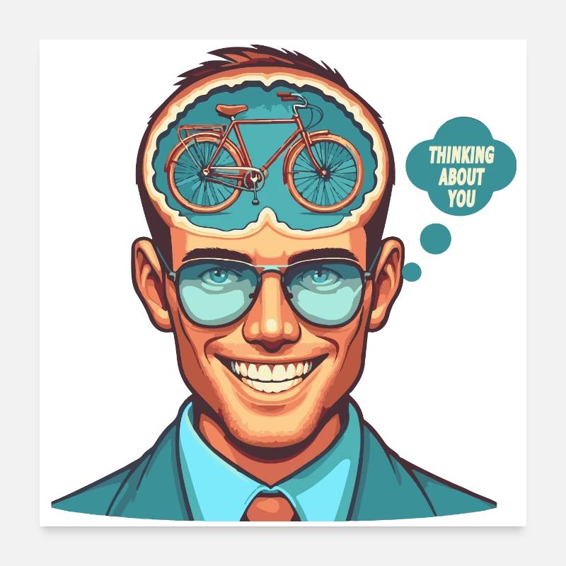 Mindful Bicycle Thinker Illustration Poster 24" x 24" (60x60 cm)