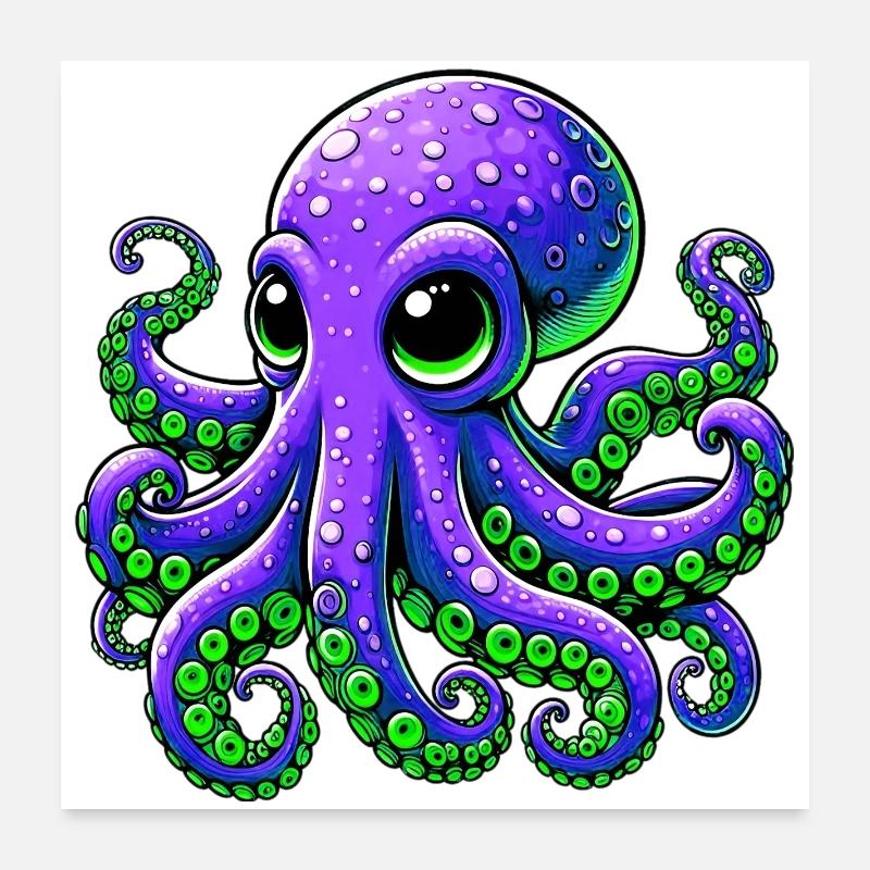 Krake - Poster 60x60 cm - Weiß