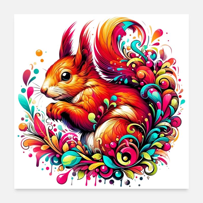 Eichhörnchen - Poster 60x60 cm - Weiß