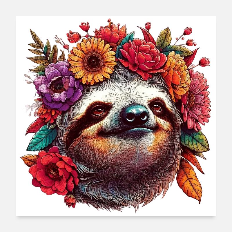 Sloth with Flowers Poster 24" x 24" (60x60 cm)