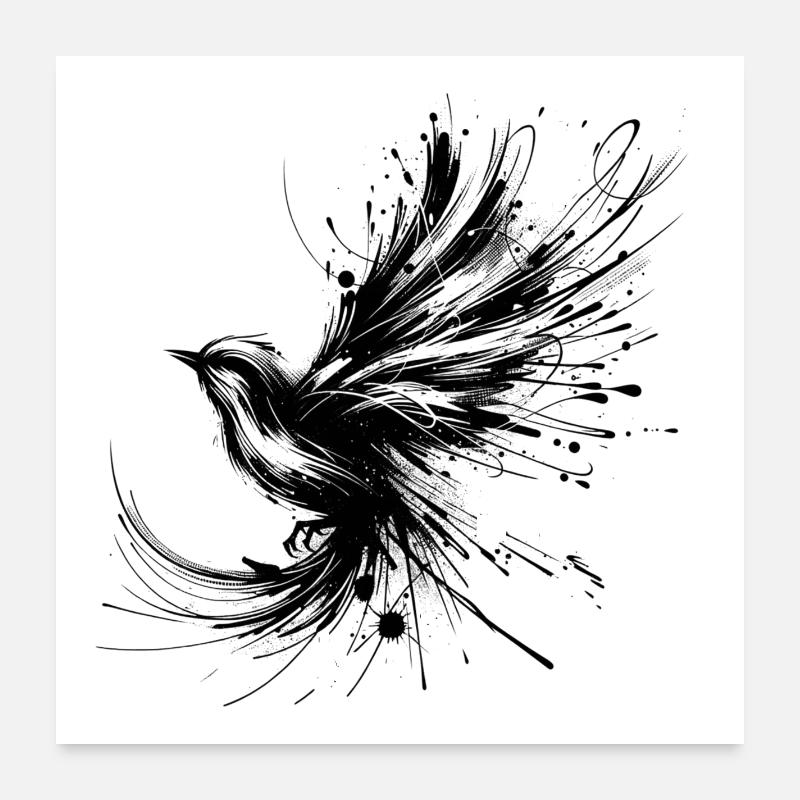 Oiseau noir dans le style InkArt Poster 60 x 60 cm