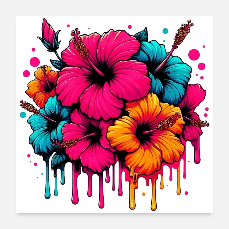 Hibiscus Flowers Poster 24" x 24" (60x60 cm)