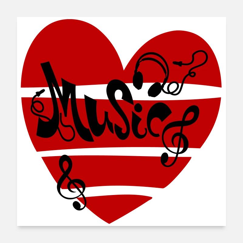 Musique Cœur avec notes Poster 60 x 60 cm
