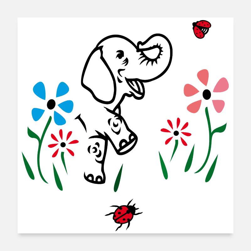 Elephant on a flower meadow Poster 24" x 24" (60x60 cm)